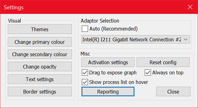 Settings page